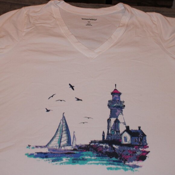Woman Within lighthouse tee shirt 2X - Picture 4 of 6
